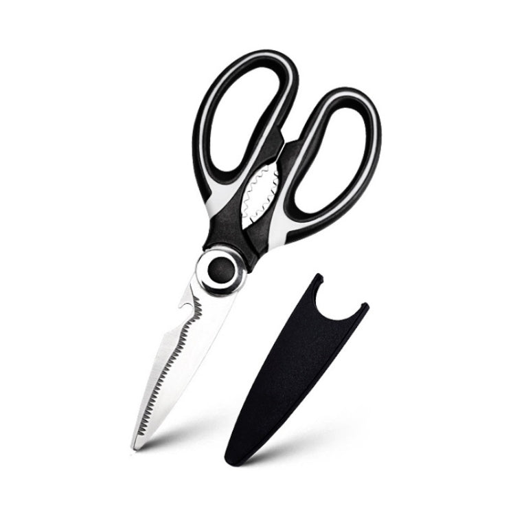 Multifunctional Household Stainless Steel Scissors Can Clamp Food Scissors(Black White) by bashfashion
