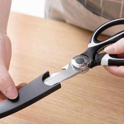 Multifunctional Household Stainless Steel Scissors Can Clamp Food Scissors(Black White) by bashfashion
