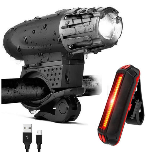 Bike Light USB Rechargeable Mountain Bike Warning Light, Specification:Front Light + Tail Light by bashfashion