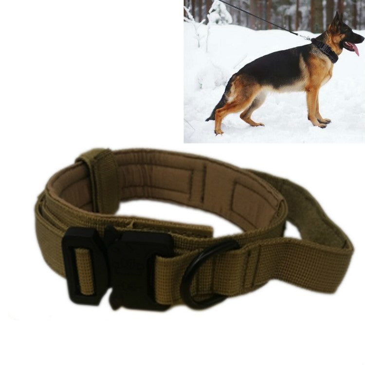 Nylon Thickened Large And Medium-Sized Dog Traction Collar Pet Collar, Size:M(Khaki+Black Button) by bashfashion