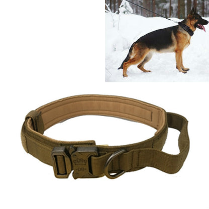 Nylon Thickened Large And Medium-Sized Dog Traction Collar Pet Collar, Size:L(Khaki+Light Button) by bashfashion