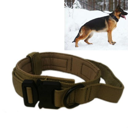 Nylon Thickened Large And Medium-Sized Dog Traction Collar Pet Collar, Size:L(Khaki+Black Button) by bashfashion