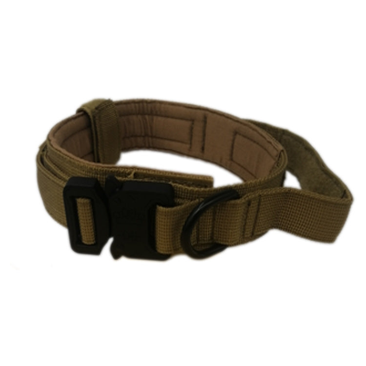 Nylon Thickened Large And Medium-Sized Dog Traction Collar Pet Collar, Size:L(Khaki+Black Button) by bashfashion