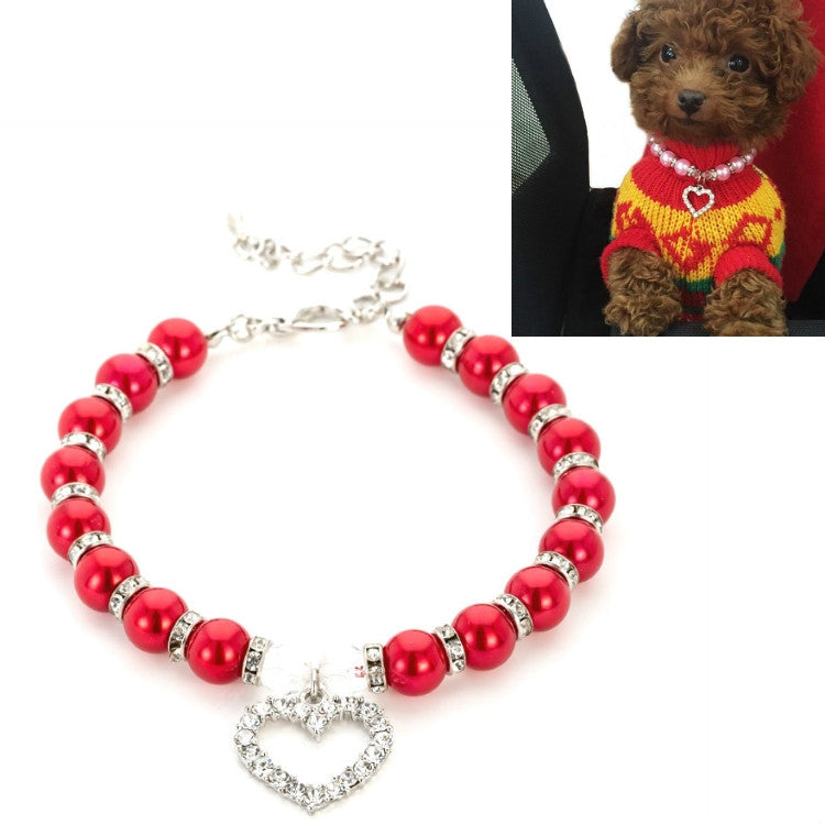 Pet Supplies Pearl Necklace Pet Collars Cat and Dog Accessories, Size:S(Red) by bashfashion