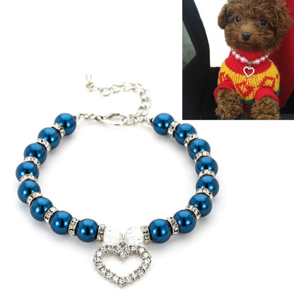 Pet Supplies Pearl Necklace Pet Collars Cat and Dog Accessories, Size:S(Dark Blue) by bashfashion