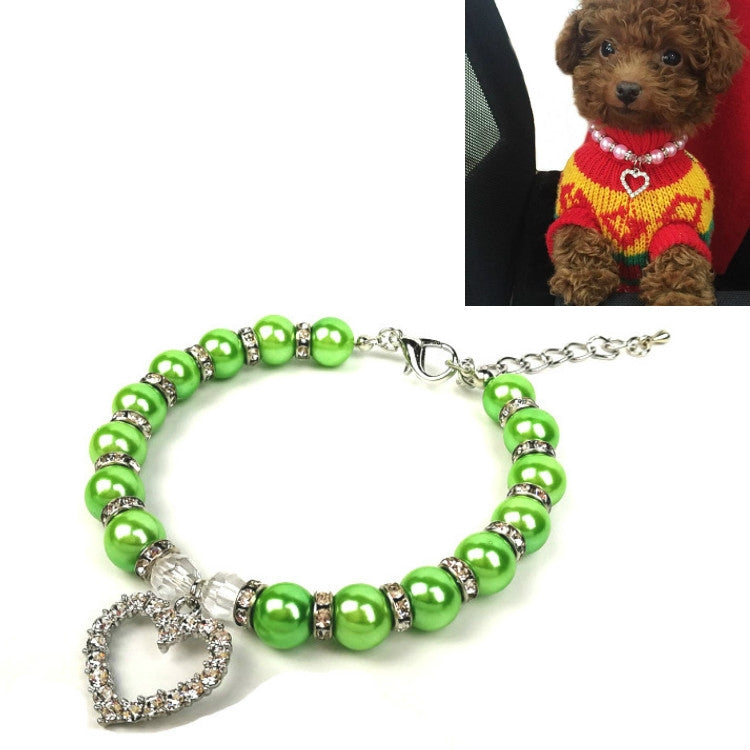 Pet Supplies Pearl Necklace Pet Collars Cat and Dog Accessories, Size:M(Green) by bashfashion