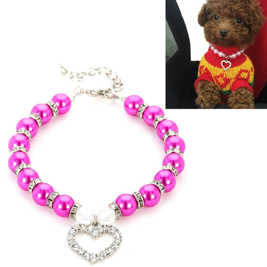 Pet Supplies Pearl Necklace Pet Collars Cat and Dog Accessories, Size:M(Purple Red) by bashfashion