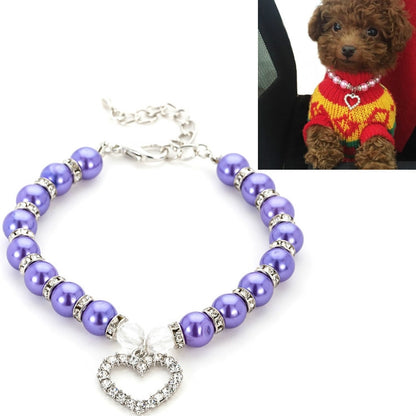 Pet Supplies Pearl Necklace Pet Collars Cat and Dog Accessories, Size:L(Purple) by bashfashion