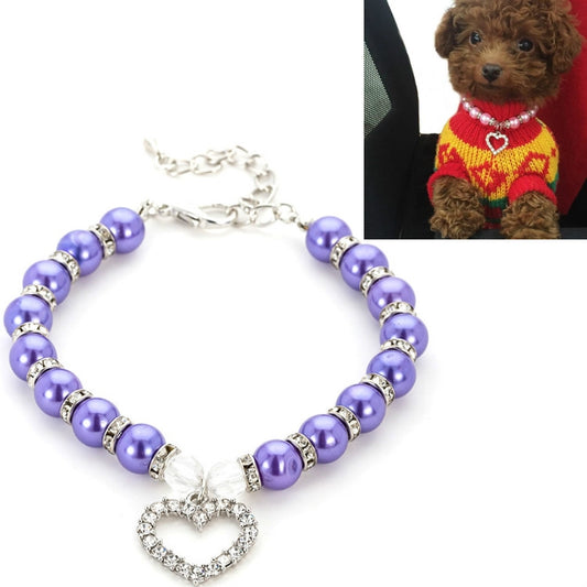 Pet Supplies Pearl Necklace Pet Collars Cat and Dog Accessories, Size:L(Purple) by bashfashion