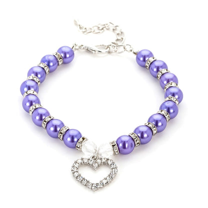 Pet Supplies Pearl Necklace Pet Collars Cat and Dog Accessories, Size:L(Purple) by bashfashion