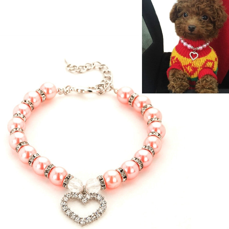 Pet Supplies Pearl Necklace Pet Collars Cat and Dog Accessories, Size:L(Pink) by bashfashion