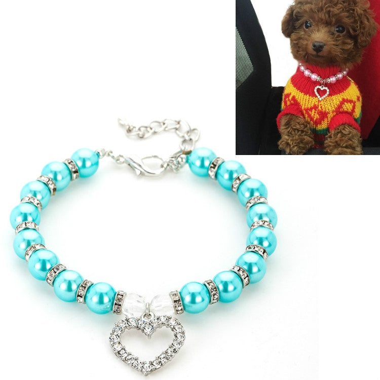 Pet Supplies Pearl Necklace Pet Collars Cat and Dog Accessories, Size:L(Lake Blue) by bashfashion