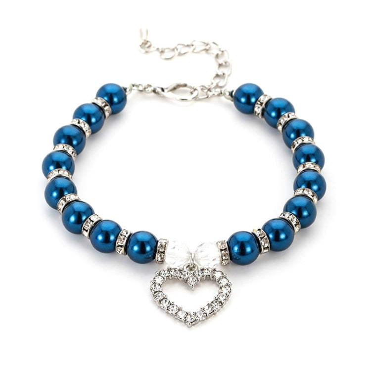 Pet Supplies Pearl Necklace Pet Collars Cat and Dog Accessories, Size:L(Dark Blue) by bashfashion