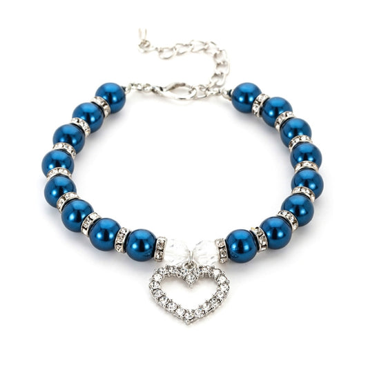 Pet Supplies Pearl Necklace Pet Collars Cat and Dog Accessories, Size:L(Dark Blue) by bashfashion