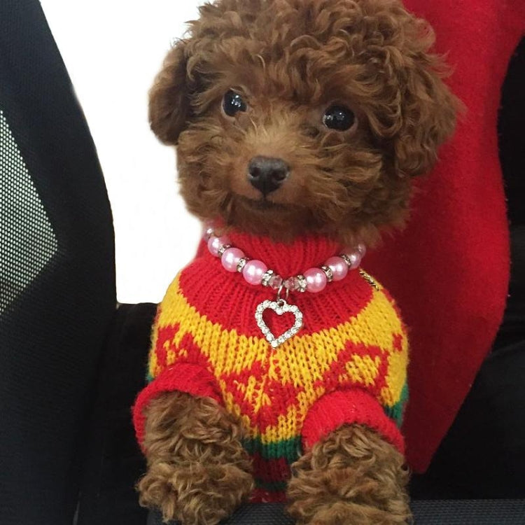 Pet Supplies Pearl Necklace Pet Collars Cat and Dog Accessories, Size:L(Red) by bashfashion