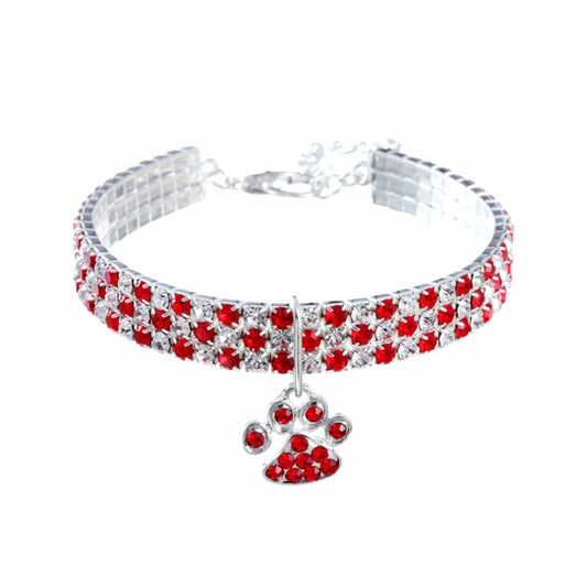 Pet Collar Diamond Elastic Cat And Dog Necklace Jewelry, Size:S(Red White) by bashfashion