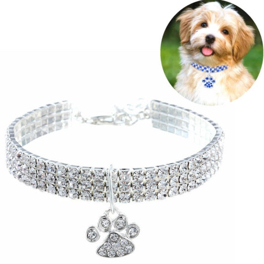 Pet Collar Diamond Elastic Cat And Dog Necklace Jewelry, Size:M(White) by bashfashion