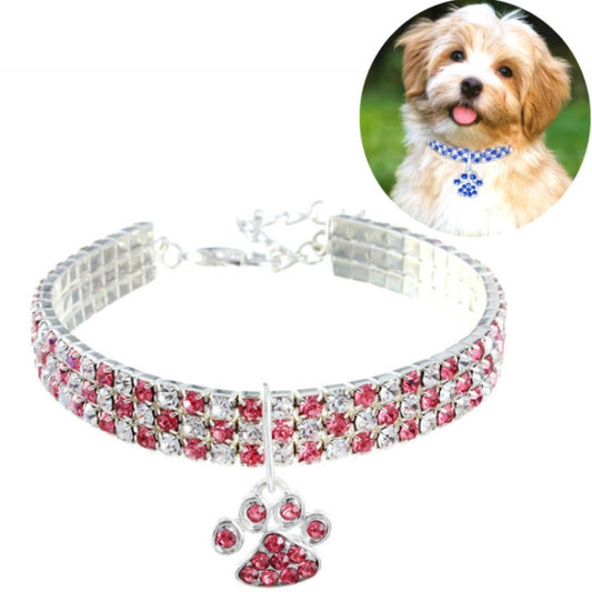 Pet Collar Diamond Elastic Cat And Dog Necklace Jewelry, Size:M(Pink White) by bashfashion