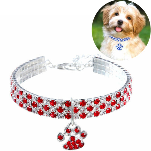 Pet Collar Diamond Elastic Cat And Dog Necklace Jewelry, Size:M(Red White) by bashfashion