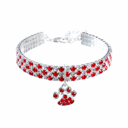 Pet Collar Diamond Elastic Cat And Dog Necklace Jewelry, Size:M(Red White) by bashfashion