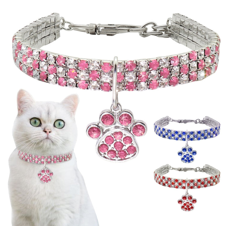 Pet Collar Diamond Elastic Cat And Dog Necklace Jewelry, Size:L(Red White) by bashfashion