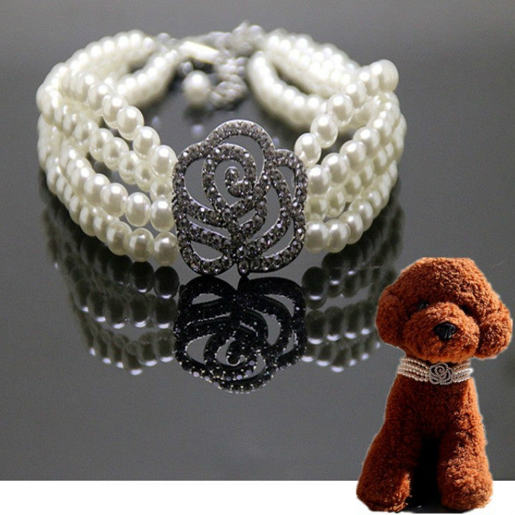 Pearl Dot Diamond Rose Flower Pet Decoration Supplies, Size: L(White) by bashfashion