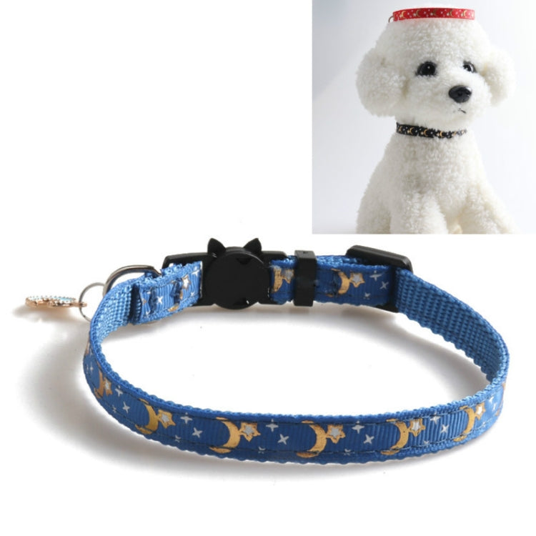Pet Collar Webbing Cat Collar Star Moon with Pendant, Size:1x28cm(Blue) by bashfashion