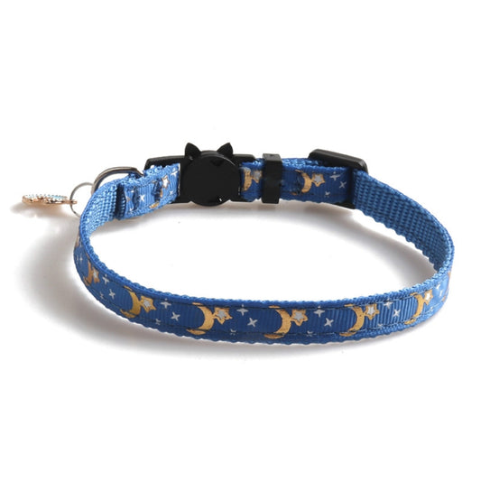 Pet Collar Webbing Cat Collar Star Moon with Pendant, Size:1x28cm(Blue) by bashfashion