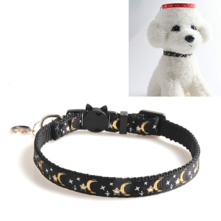 Pet Collar Webbing Cat Collar Star Moon with Pendant, Size:1x28cm(Black) by bashfashion