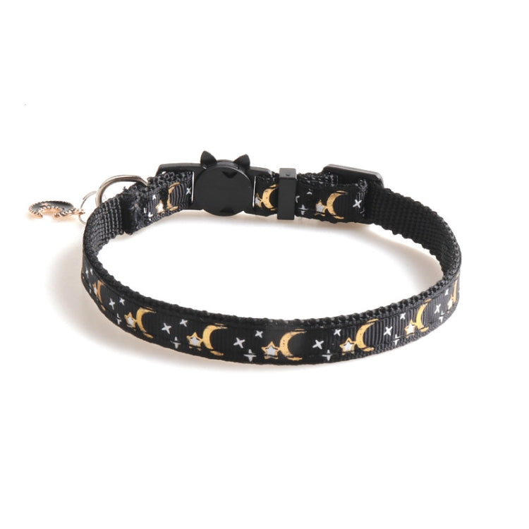 Pet Collar Webbing Cat Collar Star Moon with Pendant, Size:1x28cm(Black) by bashfashion