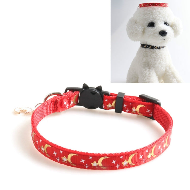 Pet Collar Webbing Cat Collar Star Moon with Pendant, Size:1x28cm(Red) by bashfashion