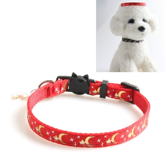 Pet Collar Webbing Cat Collar Star Moon with Pendant, Size:1x28cm(Red) by bashfashion