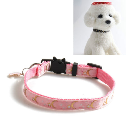 Pet Collar Webbing Cat Collar Star Moon with Pendant, Size:1x28cm(Pink) by bashfashion