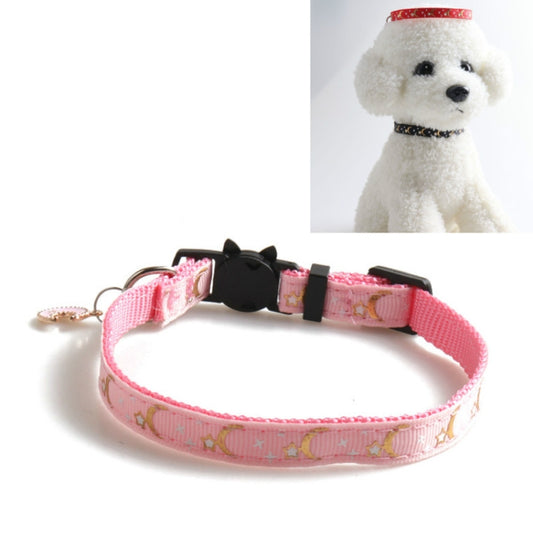 Pet Collar Webbing Cat Collar Star Moon with Pendant, Size:1x28cm(Pink) by bashfashion