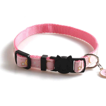 Pet Collar Webbing Cat Collar Star Moon with Pendant, Size:1x28cm(Red) by bashfashion