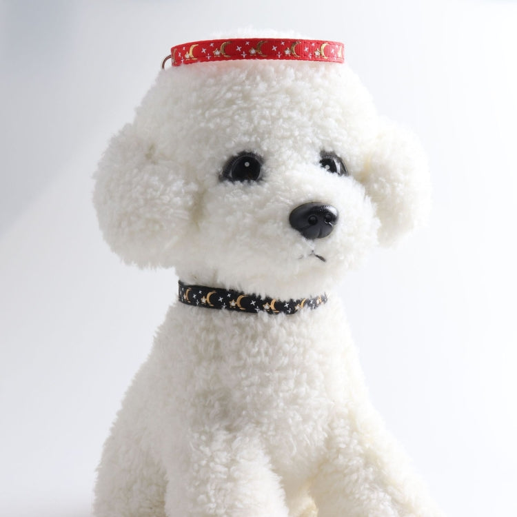Pet Collar Webbing Cat Collar Star Moon with Pendant, Size:1x28cm(Red) by bashfashion