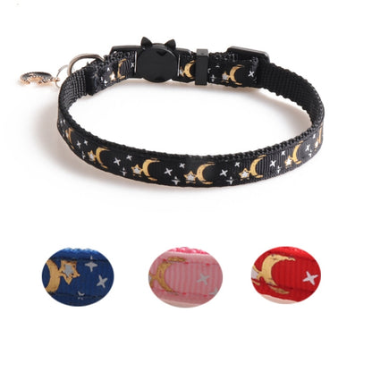 Pet Collar Webbing Cat Collar Star Moon with Pendant, Size:1x28cm(Black) by bashfashion