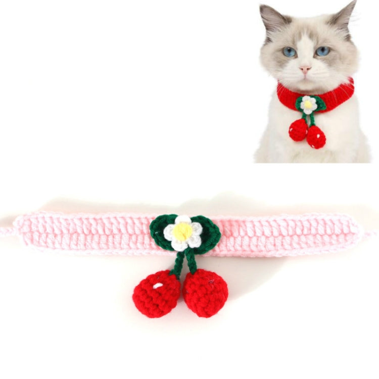 Pet Handmade Knitted Wool Cherry Cat Dog Collar Bib Adjustable Necklace, Specification: S 20-25cm(Pink) by bashfashion