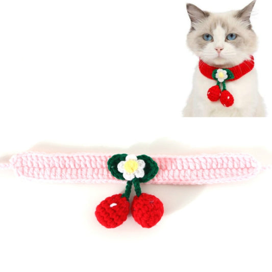 Pet Handmade Knitted Wool Cherry Cat Dog Collar Bib Adjustable Necklace, Specification: S 20-25cm(Pink) by bashfashion