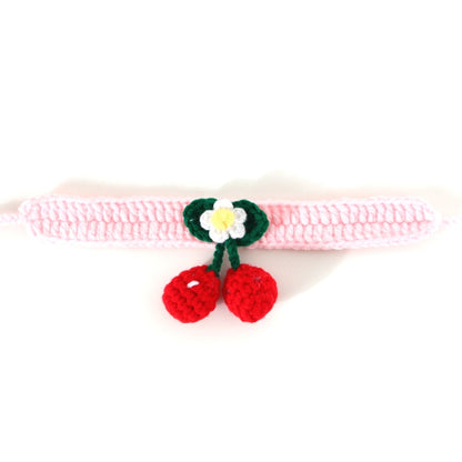 Pet Handmade Knitted Wool Cherry Cat Dog Collar Bib Adjustable Necklace, Specification: S 20-25cm(Pink) by bashfashion