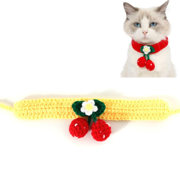 Pet Handmade Knitted Wool Cherry Cat Dog Collar Bib Adjustable Necklace, Specification: S 20-25cm(Yellow) by bashfashion
