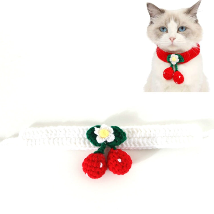 Pet Handmade Knitted Wool Cherry Cat Dog Collar Bib Adjustable Necklace, Specification: S 20-25cm(White) by bashfashion