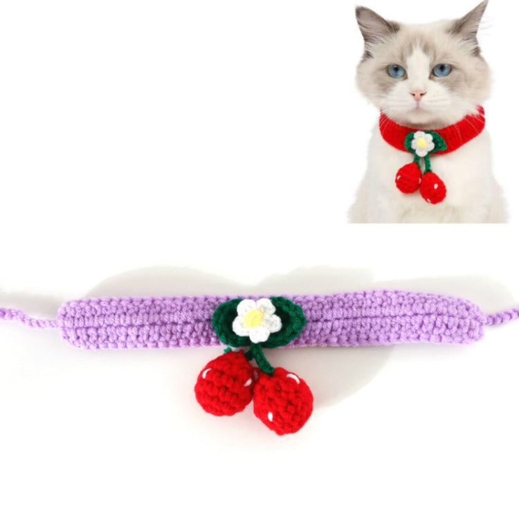Pet Handmade Knitted Wool Cherry Cat Dog Collar Bib Adjustable Necklace, Specification: S 20-25cm(Purple) by bashfashion