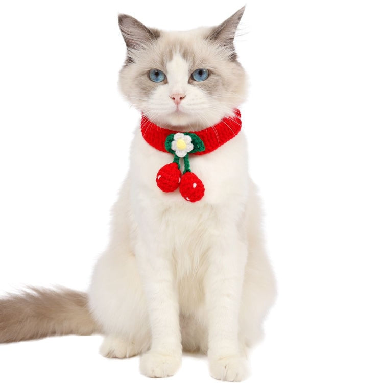 Pet Handmade Knitted Wool Cherry Cat Dog Collar Bib Adjustable Necklace, Specification: S 20-25cm(Red) by bashfashion