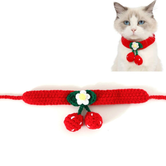 Pet Handmade Knitted Wool Cherry Cat Dog Collar Bib Adjustable Necklace, Specification: M 25-30cm(Red) by bashfashion