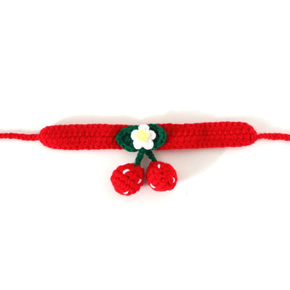 Pet Handmade Knitted Wool Cherry Cat Dog Collar Bib Adjustable Necklace, Specification: M 25-30cm(Red) by bashfashion