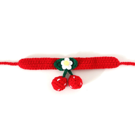 Pet Handmade Knitted Wool Cherry Cat Dog Collar Bib Adjustable Necklace, Specification: M 25-30cm(Red) by bashfashion