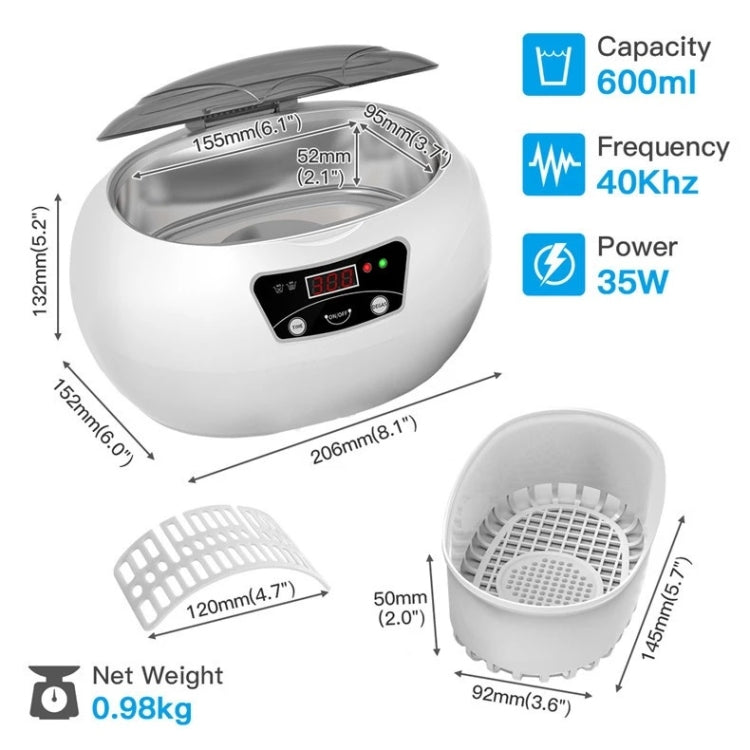 35W 600ml Mini Ultrasonic Cleaner Glasses Jewelry Household Ultrasonic Cleaner, Plug Type:220V UK Plug by bashfashion