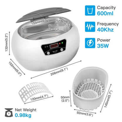 35W 600ml Mini Ultrasonic Cleaner Glasses Jewelry Household Ultrasonic Cleaner, Plug Type:220V UK Plug by bashfashion