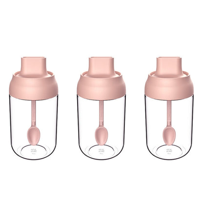 3 PCS Macaron Ribbon Moisture-Proof Lid Spoon One Seasoning Jar Glass Seasoning Bottle with Label, Style:Seasoning Bottle(Pink) by bashfashion